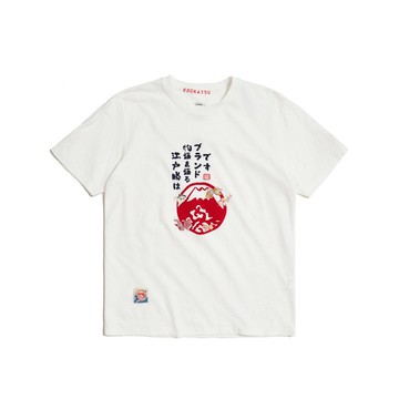 江戶勝 日系 男裝 富士山魚群短袖T恤(米白色) #上衣