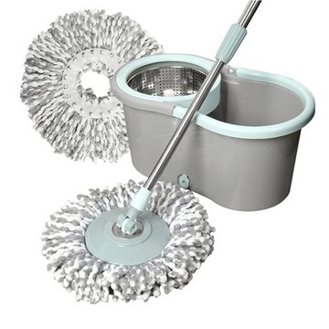 HABITY 不鏽鋼旋轉脫水桶拖把組含2條抹布 輕鬆清潔  1組  拖把(95.5~120 x 34cm) + 脫水桶(45 x 22 x 25.5cm)