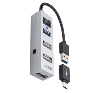RASTO USB3.2省電開關四孔HUB Type C接頭 RH8  14cm  白色 + 黑色  1組