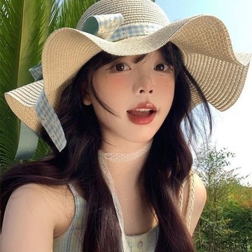 波浪法式草帽 夏季帽簷 海邊沙灘防曬度假 遮陽帽 太陽帽帽子海邊沙灘