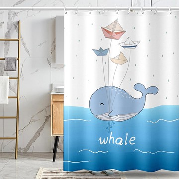 無印風格防水浴簾180*180CM-小海鯨（浴簾/拉簾/防水/隔間簾）_廠商直送