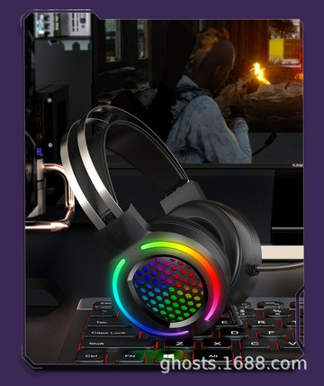 有線耳機 電腦遊戲重低音 廠家直銷M12頭戴式耳機洞洞鏤空電腦吃雞游戲電競USB有限耳麥客製