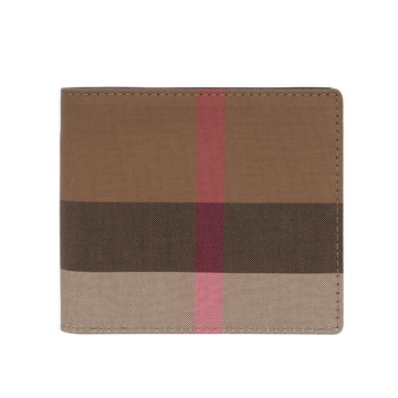 BURBERRY 大格紋帆布對開8卡短夾(灰褐色/棕色)