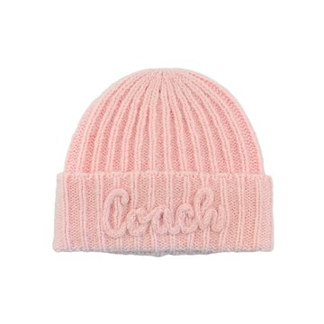 COACH泡泡粉立體針織LOGO羊毛帽