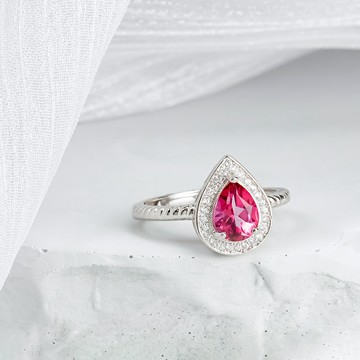 玫瑰石榴石水滴戒指 | 銀