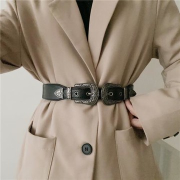 歐美鱷魚紋彈力腰帶女復古時尚外搭收腰配西裝大衣風衣裝飾百搭酷