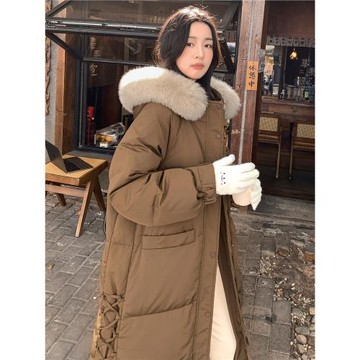 時尚過膝狐貍毛領中長款羽絨服