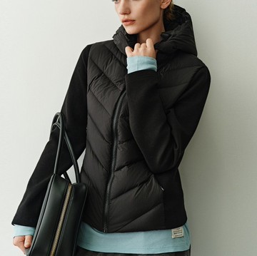 【高蓬鬆90白鵝絨】 法式簡約/拼接羽絨服/不鑽絨JU顯瘦鵝絨服