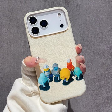 時尚黏黏怪物 iPhone17ProMax皮紋軟殼 蘋果16手機殼 大孔鏤空鏡頭 15plus 14 13 防摔保護殼