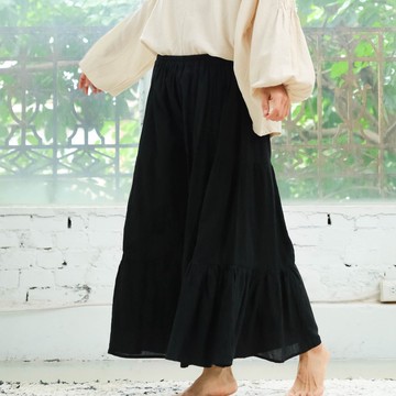 OMAKE 透紗雙層傘擺褲裙 / 薩魯布 黑