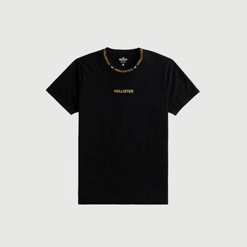 Hollister 海鷗 熱銷刺繡小海鷗文字圖案短袖T恤-黑色