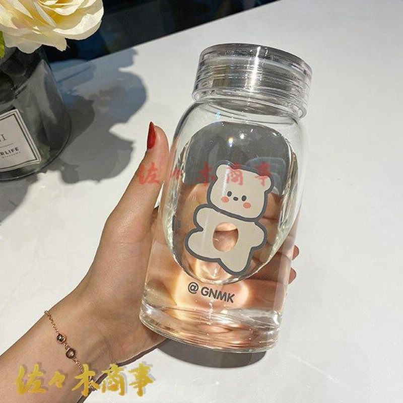 グクちゃんウォーターボトル 水筒 クマちゃん 450ml ウォーターボトル 耐熱ガラス ボトル
