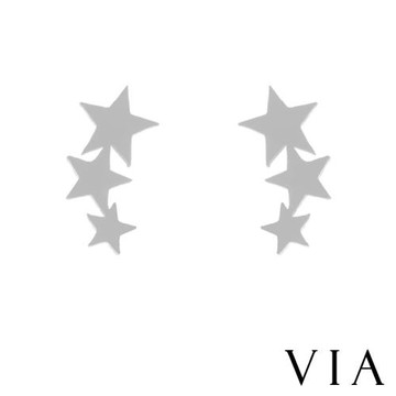 【VIA】星空系列 星星串飾造型白鋼耳釘 造型耳釘 鋼色