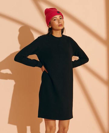 Superdry Women's Women's Soft Rib Crew Neck Dress Black - Size: 14 Size: 10
