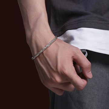 男士手鍊男個性男款銀鍊子編織手繩手環【聚物優品】