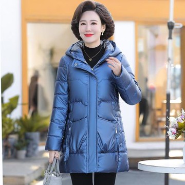 中年媽媽亮面免洗羽絨棉服新款中老年女冬裝加厚棉衣中長款洋氣