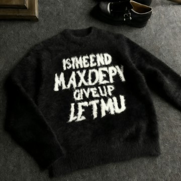 美式復古潮流字母圓領毛衣男春秋季新款寬鬆高級感上衣男