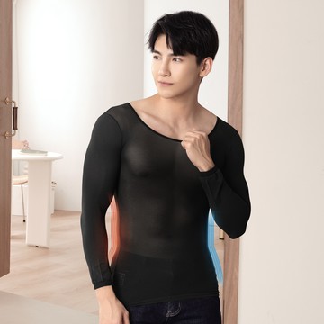 GIAT - 2件組-石墨烯遠紅外線男款彈力發熱衣-黑色 (FREE)