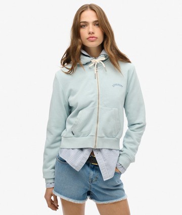 Superdry Women's Essential Logo Cropped Zip Hoodie Light Blue Size: 8