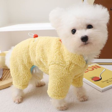 狗狗冬天衣服幼犬可穿牽引繩韓系撞色棉服厚款保暖寵物四腳冬絨衣