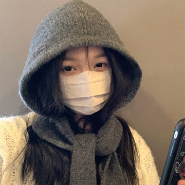 毛帽 針織帽 護耳帽 巴拉克拉法帽 飛行帽 連帽披肩 保暖帽 毛帽女 毛線帽 大頭友善 針織連帽圍脖 女生禮物 016