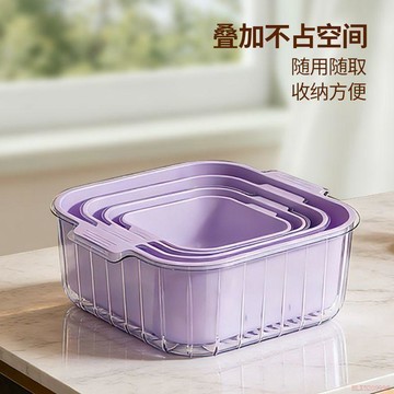 桃園出貨✨新款洗菜瀝水廚房客廳家用多功能塑料水果水果盤加厚雙層淘菜菜籃