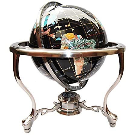 Unique Art Since BLACK ONYX GEMSTONE GLOBE with Silver Stand 220GT-black-siver