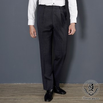 【BARONECE】紳士格紋打摺西褲_黑灰(177161-25)