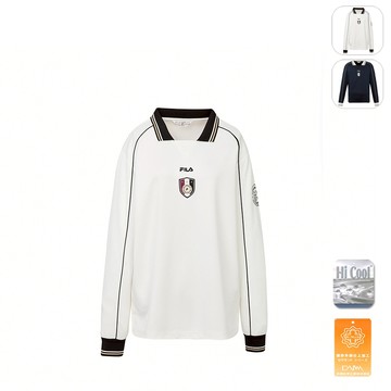 【FILA】男性 吸濕排汗 長袖POLO衫-米白 1TEY-5725-WT