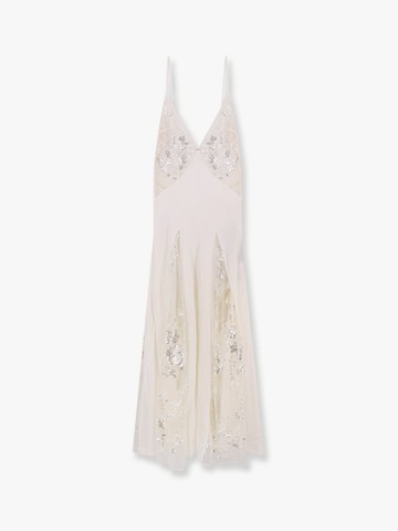 Red carpet dress in silk georgette fabric and embroidered lace - ELISABETTA FRANCHI - gender_Woman