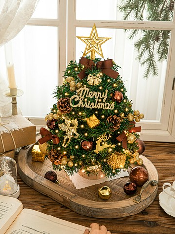 聖誕樹2024新款家用小型桌面擺件diy材料包裝飾品聖誕節ins風裝飾【淘夢屋】