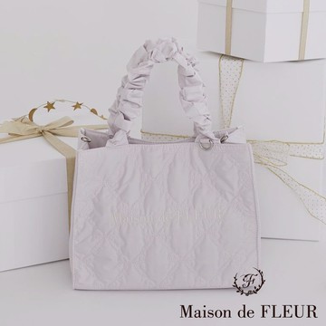 Maison de FLEUR 蓬鬆雲朵菱格蝴蝶結車線方形手提/側背包(08001147000)