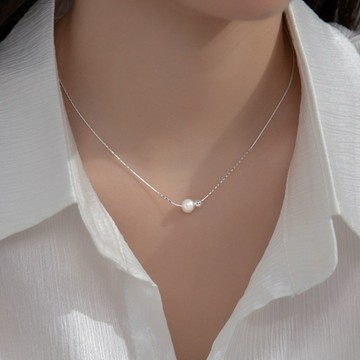 Sweet Air  全純銀 通體純銀 S925純銀 法式優雅 天然珍珠純銀項鍊 Y2373 蛇骨純銀項鍊 日系頸鏈