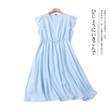 Z/11夏季新款外貿女裝時尚寬松優雅氣質V領套頭短袖中長款連衣裙