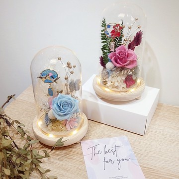 【KIRA與花花藝】日系永生花LED玻璃罩夜燈/健康/生日禮物/情人節禮物/送禮/永生花/開幕/喬遷