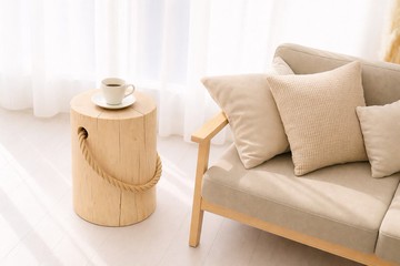 繩手把國產檜木天然圓木凳 高 38cm 直徑 25cm 無塗裝 日本製造