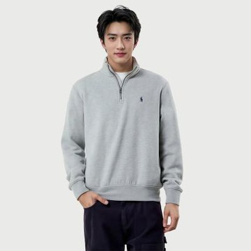 Polo Ralph Lauren RL 熱銷刺繡小馬半開襟立領大學T恤-灰色