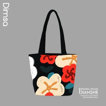 典舍x西柚茶 復古水墨花花學生裝書環保帆布袋大容量小托特包 K11