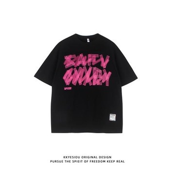KKyesiou設計感ins潮字母印花短袖T恤男女嘻哈overisize純棉體恤