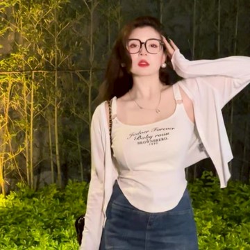 【Plump】90kg內可穿 大尺碼女裝 夏裝 純欲風 辣妹 吊帶背心+防曬開衫套裝 顯瘦套裝 上衣兩件式 女生上衣