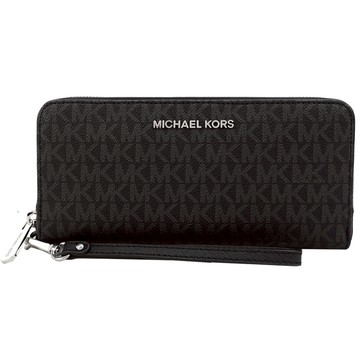 MICHAEL KORS JET SET PVC滿版手掛式拉鍊長夾-黑灰