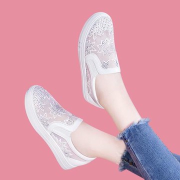 透氣網面小白鞋新款網鞋蕾絲網紗一腳蹬孕婦鞋春夏季軟底板鞋爆款