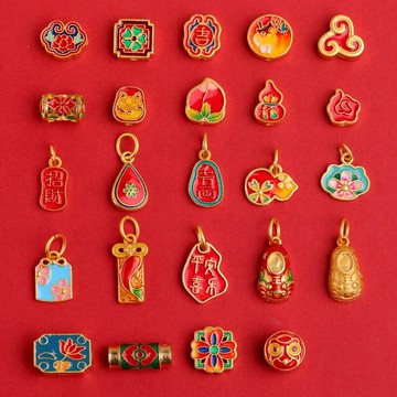 老金古法燒藍烤藍琺瑯彩配飾沙金手鏈項鏈diy小配件如意桶珠葫蘆