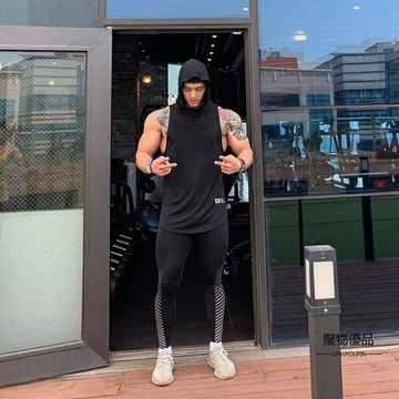 網眼透氣連帽背心男夏季跑步訓練無袖坎肩健身服運動背心【聚物優品】