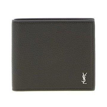 YSL SAINT LAURENT Tiny Cassandre East West Bifold 粒面皮革 卡夾 皮夾 短夾 灰色 銀色 847954