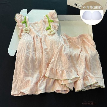 【帶胸墊】夏季小飛袖少女吊帶短褲睡衣女學生可外穿家居服套裝女睡衣女生可愛睡衣短袖睡衣韓國居家服睡衣套裝