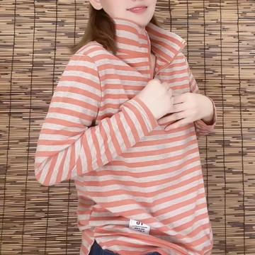 秋季女裝上衣條紋T恤女寬松顯瘦拉鏈立領ＰＯＬＯ衫 韓版上衣 大尺碼上衣 長袖t恤 大尺碼女裝 長袖上衣 日系穿搭