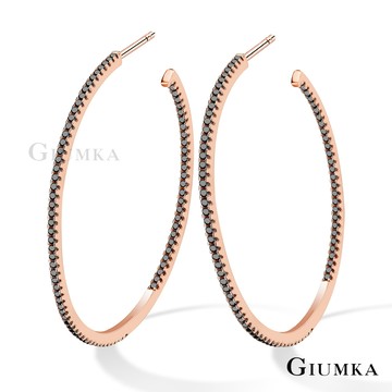 GIUMKA C型簡約雙邊鑽純銀耳環 玫金黑鋯 MFS6127-4