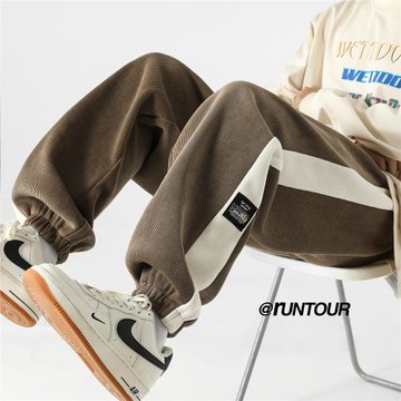 雪尼爾重磅衛褲男美式復古燈芯絨褲子運動褲春秋寬松束腳休閑褲潮