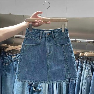 歐貨開叉牛仔短裙2025夏季高腰顯瘦半身裙子防走光百搭A字裙女